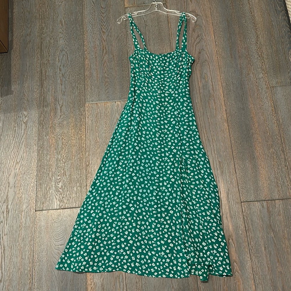 Green and white Reformation midi dress